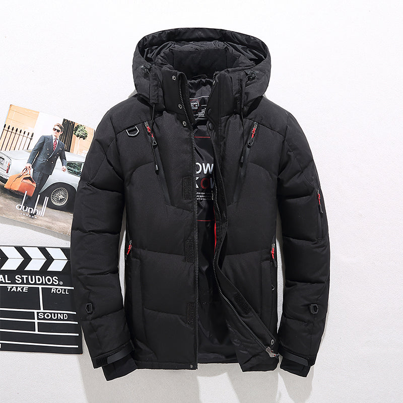Alonso | Chaqueta Acolchada con Capucha y Cuello Alto para Hombre - Negro