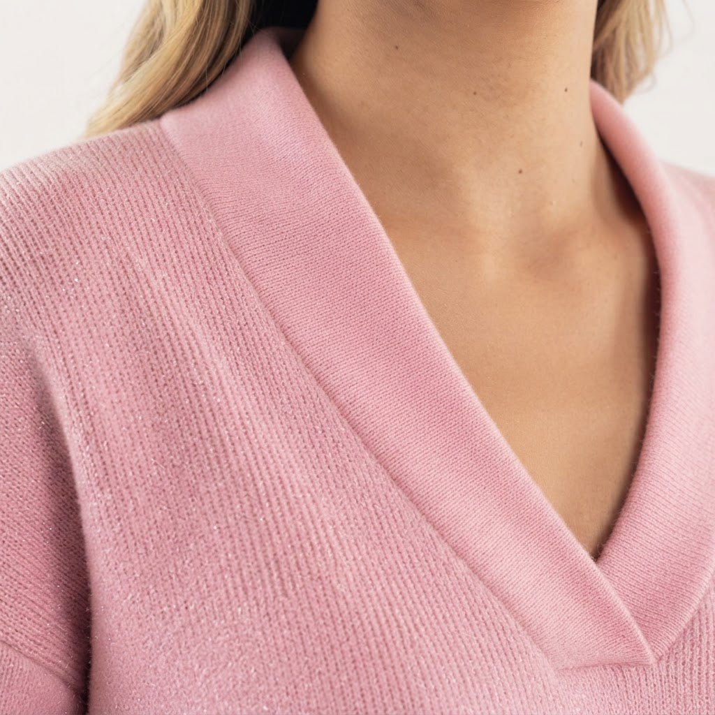 Jersey de Punto Suave con Cuello de Pico y Manga Larga
