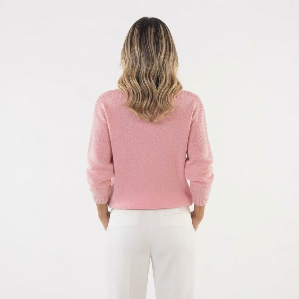Jersey de Punto Suave con Cuello de Pico y Manga Larga