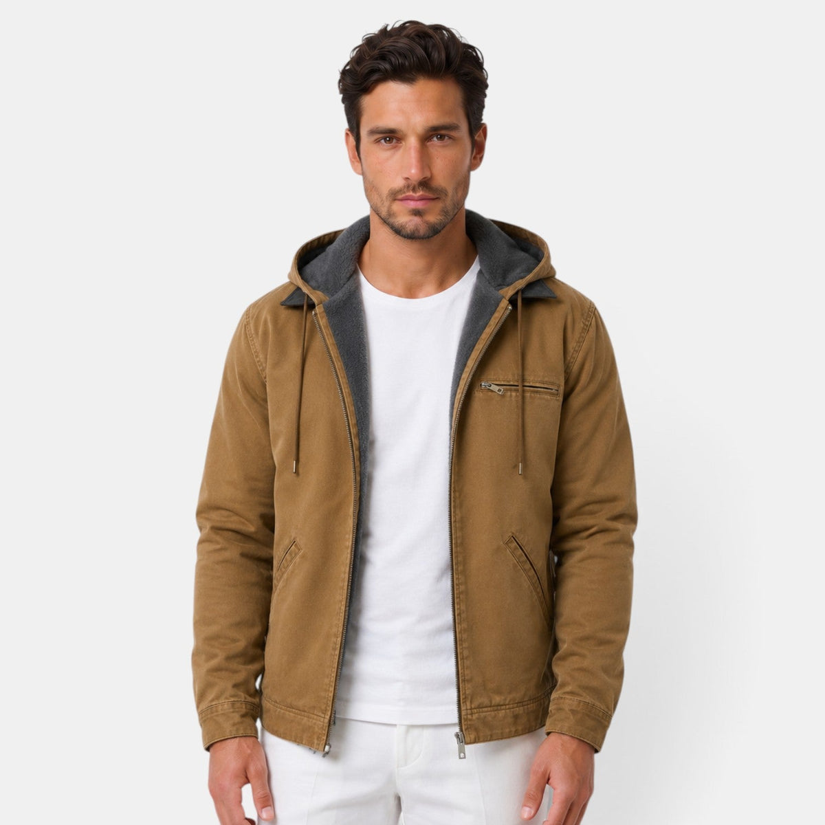 Ander | Chaqueta de Hombre con Capucha y Forro Polar - Marrón