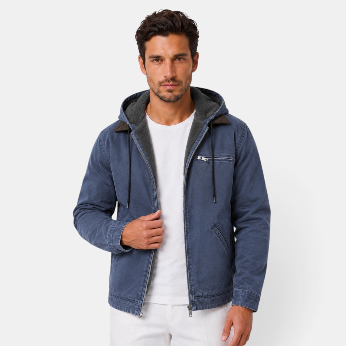 Ander | Chaqueta de Hombre con Capucha y Forro Polar - Azul