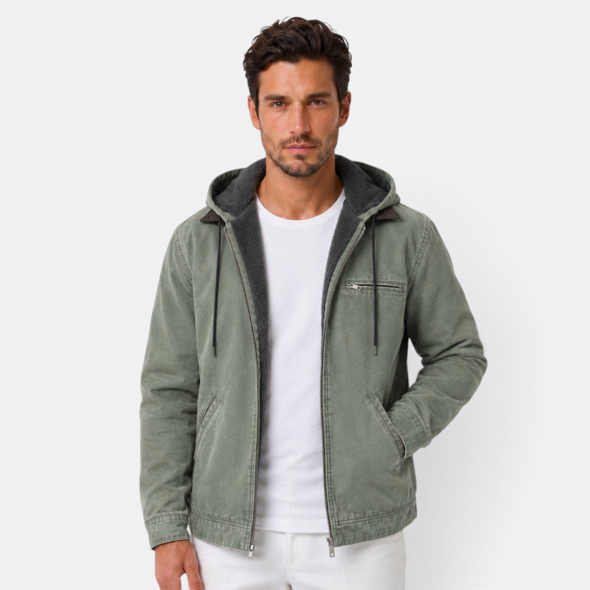 Ander | Chaqueta de Hombre con Capucha y Forro Polar - Verde