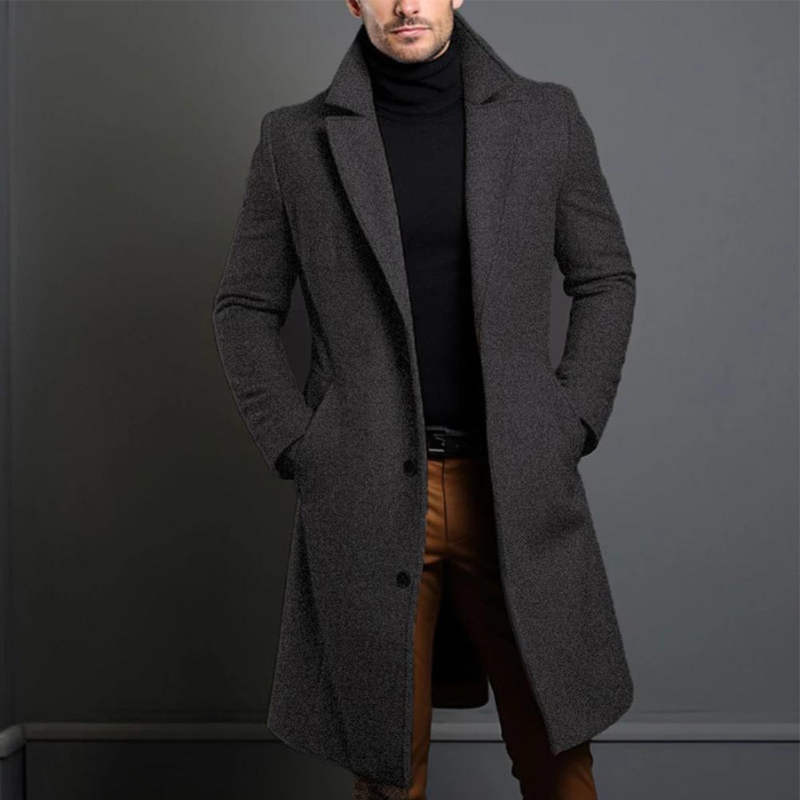Anselmo | Abrigo Largo Sastre Tacto Lana con Solapa para Hombre - Gris oscuro