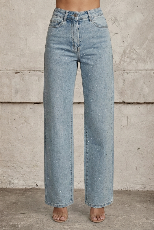 Aria | Jeans de Tiro Alto con Detalles de Pedrería