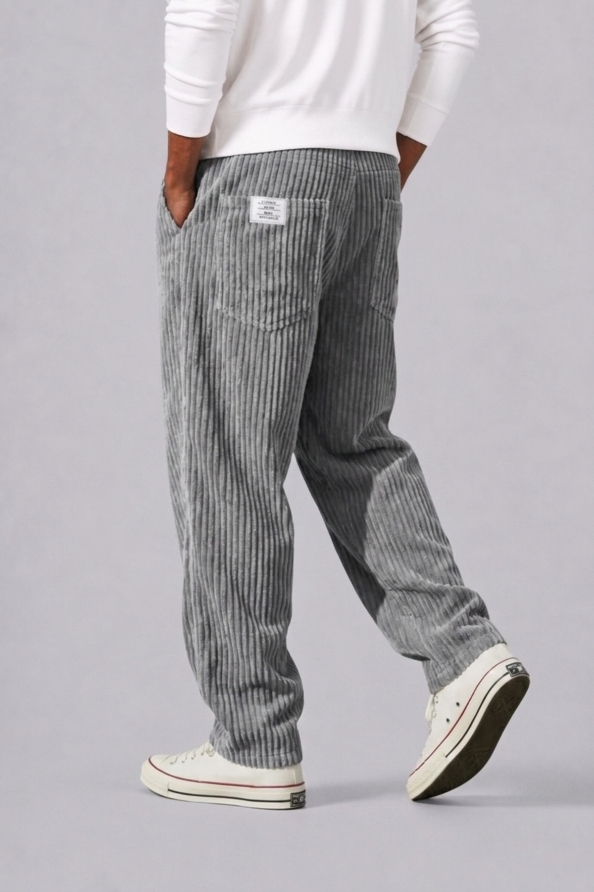 Armando | Pantalón de Pana para Hombre con Cintura Elástica y Pierna Recta - Gris