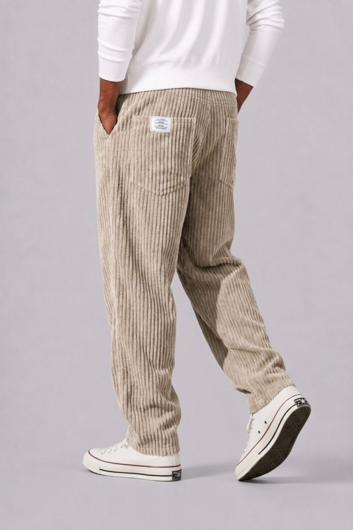 Armando | Pantalón de Pana para Hombre con Cintura Elástica y Pierna Recta - Beige