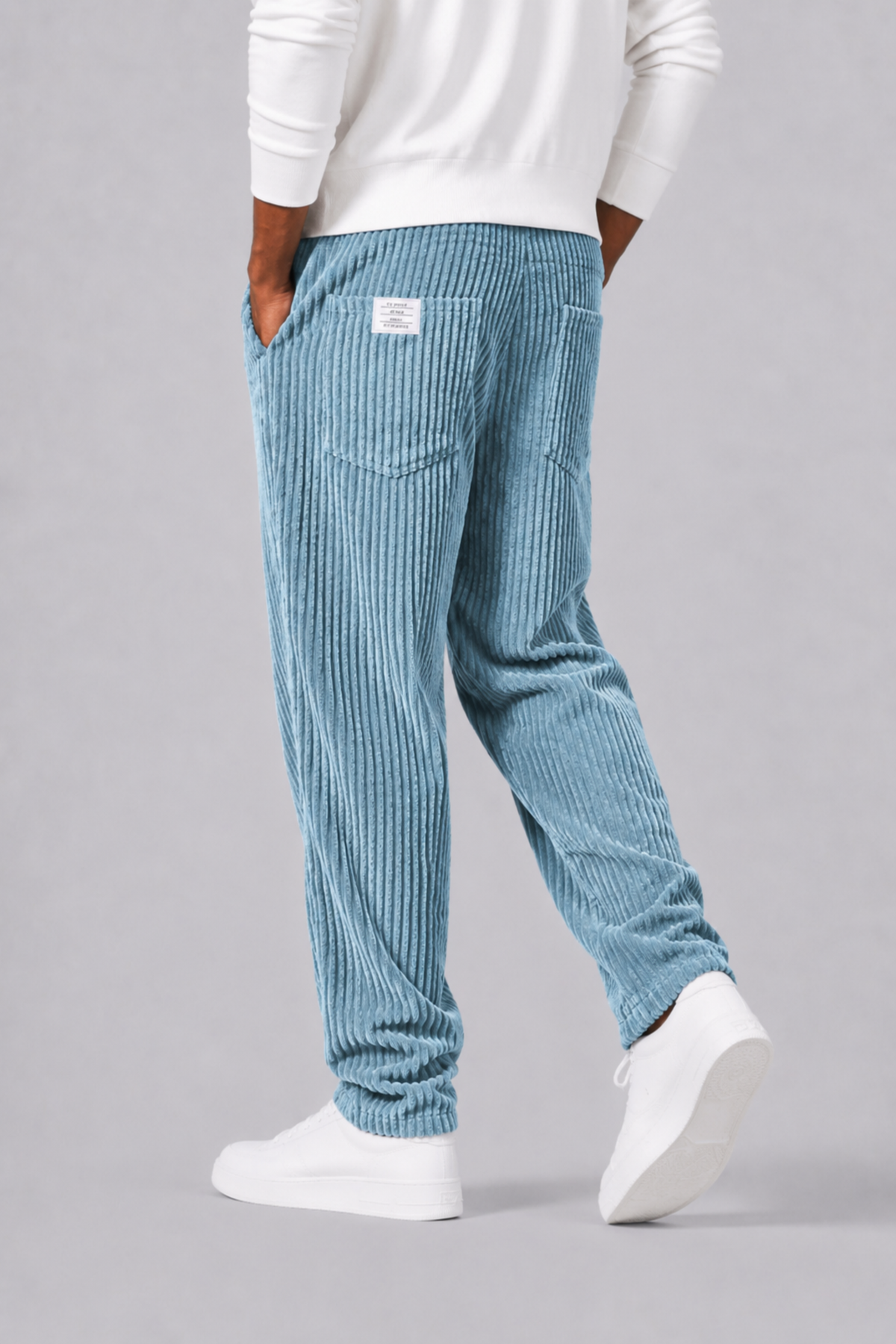 Armando | Pantalón de Pana para Hombre con Cintura Elástica y Pierna Recta - Azul claro