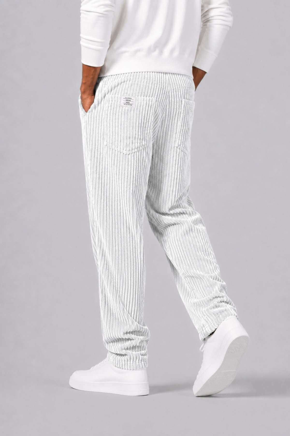 Armando | Pantalón de Pana para Hombre con Cintura Elástica y Pierna Recta - Blanco
