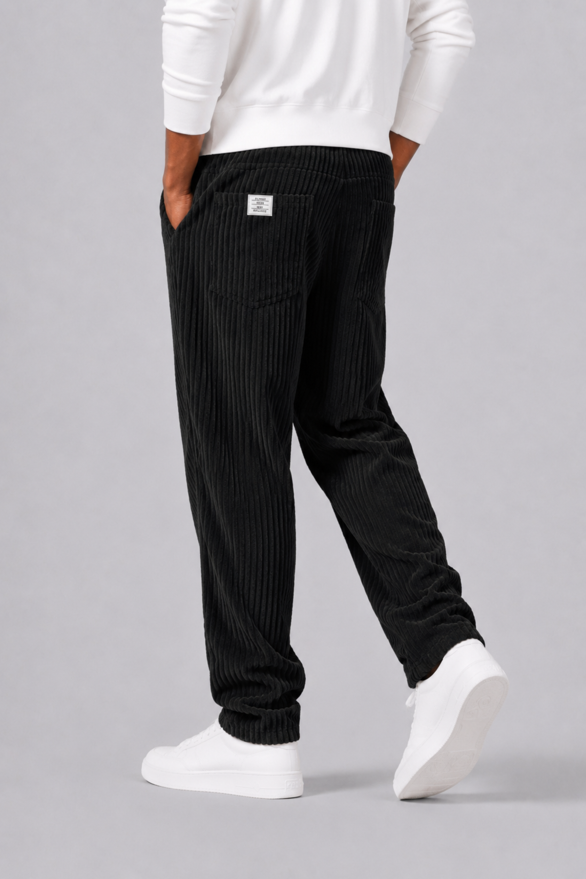 Armando | Pantalón de Pana para Hombre con Cintura Elástica y Pierna Recta - Negro