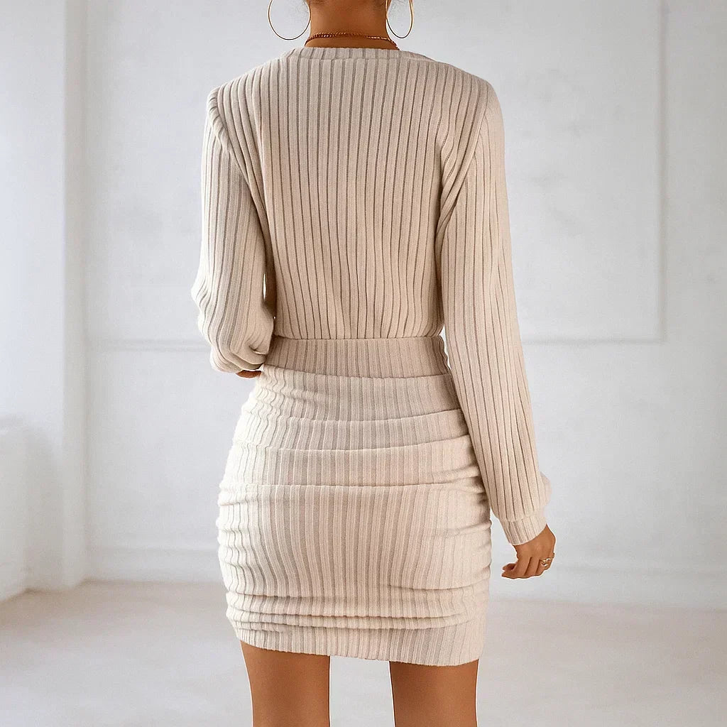 Vestido punto canalé hombros descubiertos mujer