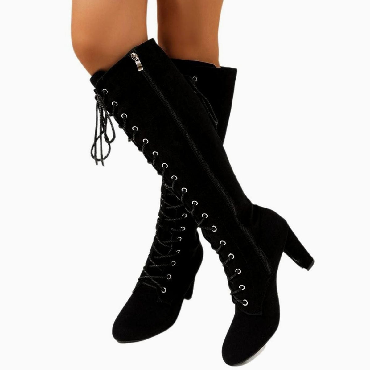 Botas mosqueteras efecto ante con cordones y tacón ancho