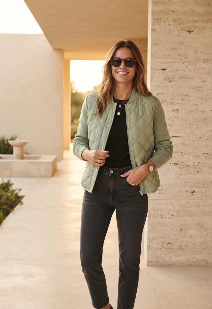 Chaqueta acolchada mujer con mangas de punto y cremallera