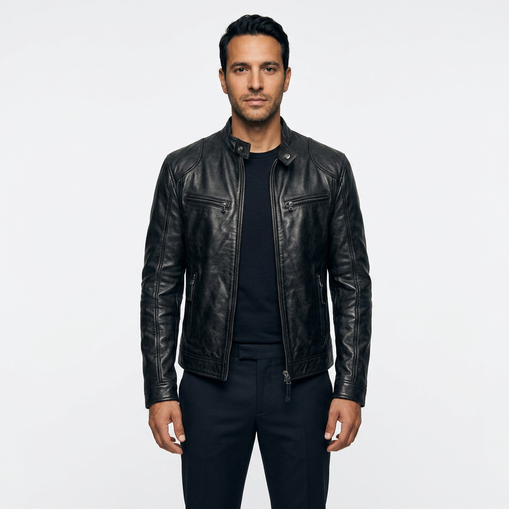 Baltasar | Chaqueta Biker de Hombre Efecto Piel con Cuello Alto - Negro