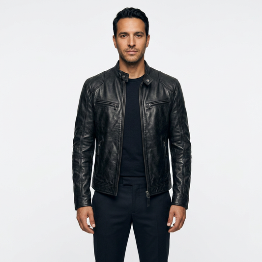 Baltasar | Chaqueta Biker de Hombre Efecto Piel con Cuello Alto - Negro