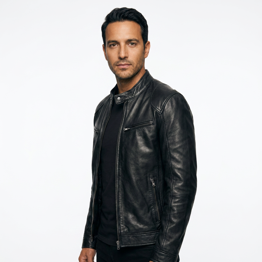 Chaqueta biker de hombre efecto piel con cuello alto - imagen 2