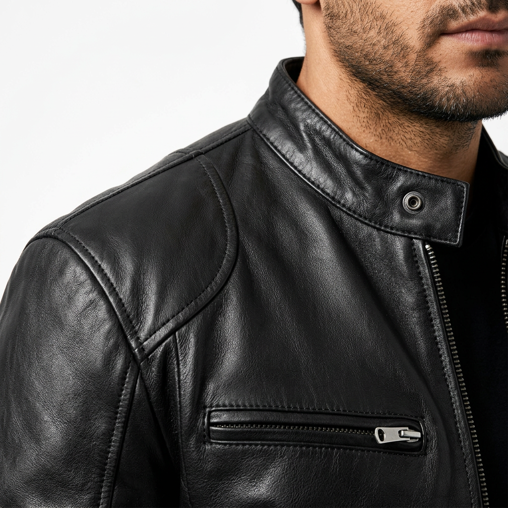 Chaqueta biker de hombre efecto piel con cuello alto - imagen 3