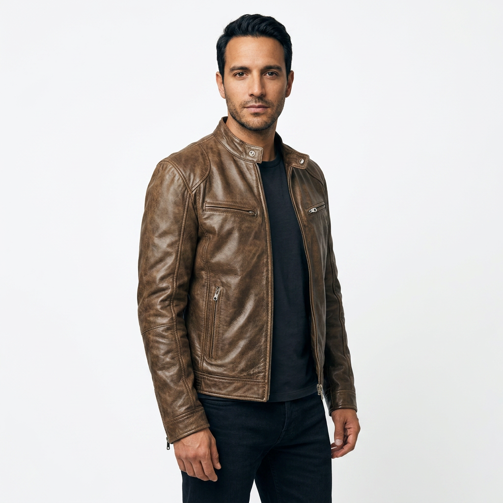 Chaqueta biker de hombre efecto piel con cuello alto - imagen 6