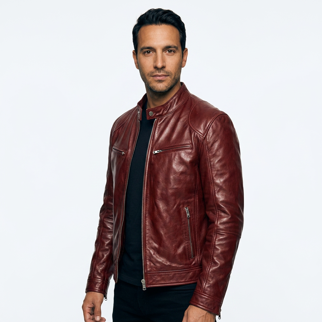 Chaqueta biker de hombre efecto piel con cuello alto - imagen 8