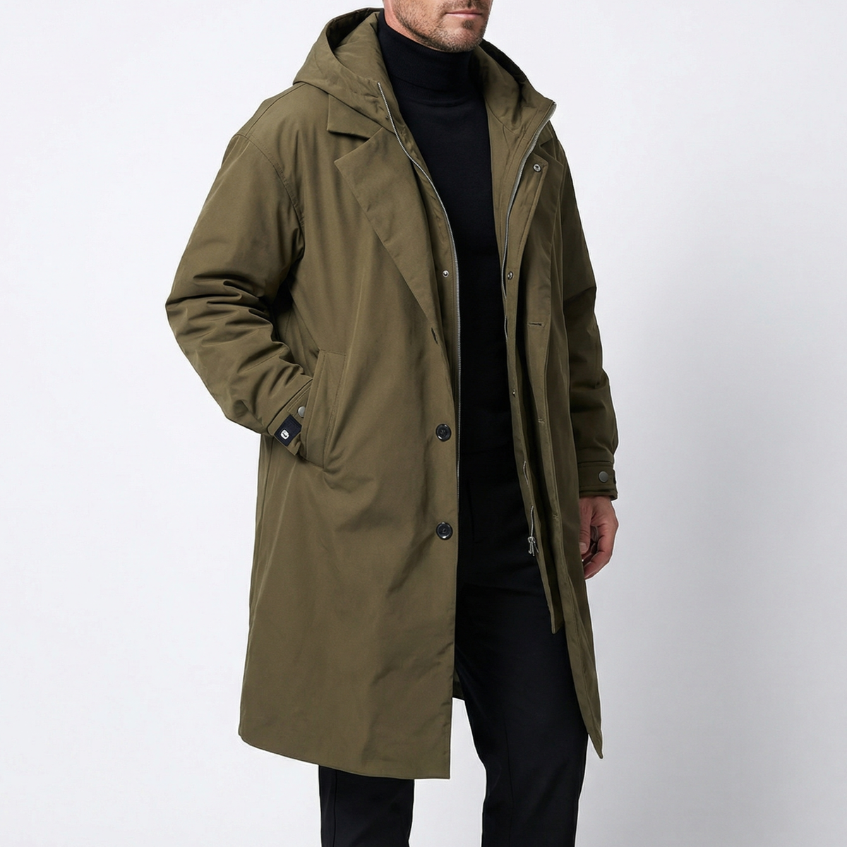 Basilio | Parka Larga para Hombre con Capucha y Solapa