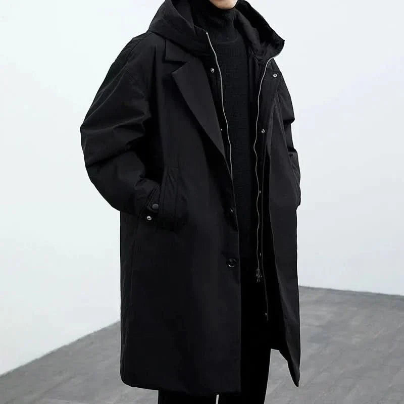 Basilio | Parka Larga para Hombre con Capucha y Solapa - Negro