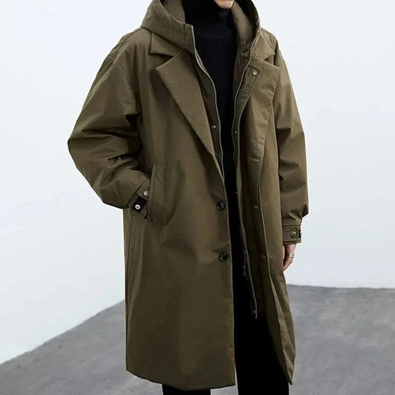 Basilio | Parka Larga para Hombre con Capucha y Solapa