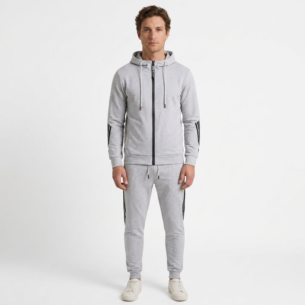 Benigno | Chándal de Felpa con Sudadera con Capucha y Pantalón Jogger para Hombre - Gris jaspeado