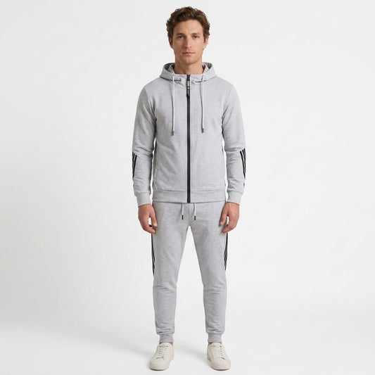 Benigno | Chándal de Felpa con Sudadera con Capucha y Pantalón Jogger para Hombre - Gris jaspeado