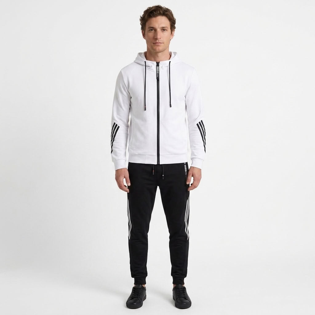 Benigno | Chándal de Felpa con Sudadera con Capucha y Pantalón Jogger para Hombre - Blanco