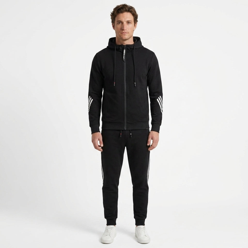 Benigno | Chándal de Felpa con Sudadera con Capucha y Pantalón Jogger para Hombre - Negro