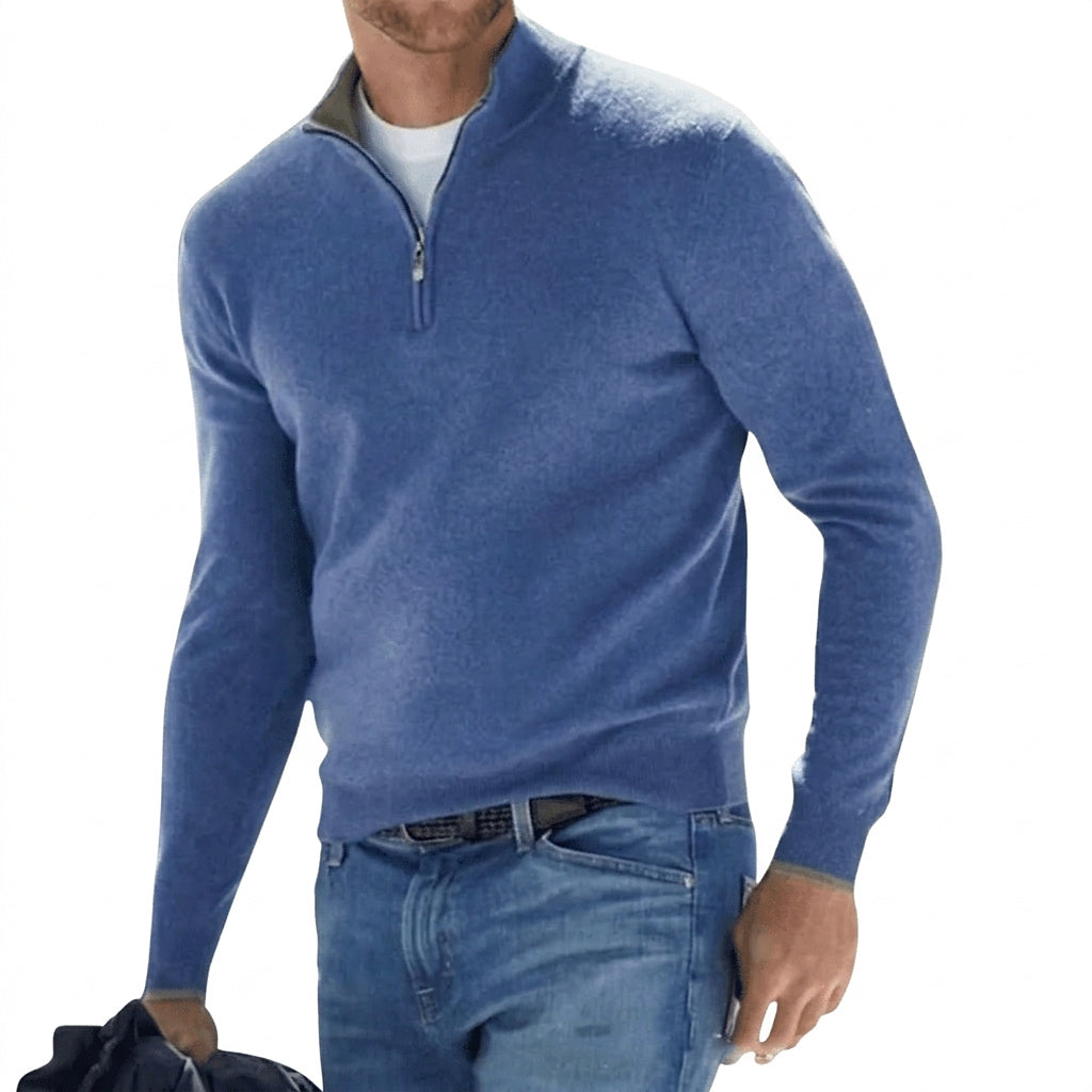Benito | Jersey de Punto con Media Cremallera para Hombre - Azul