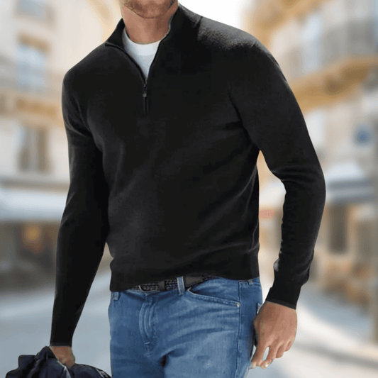 Benito | Jersey de Punto con Media Cremallera para Hombre - Negro