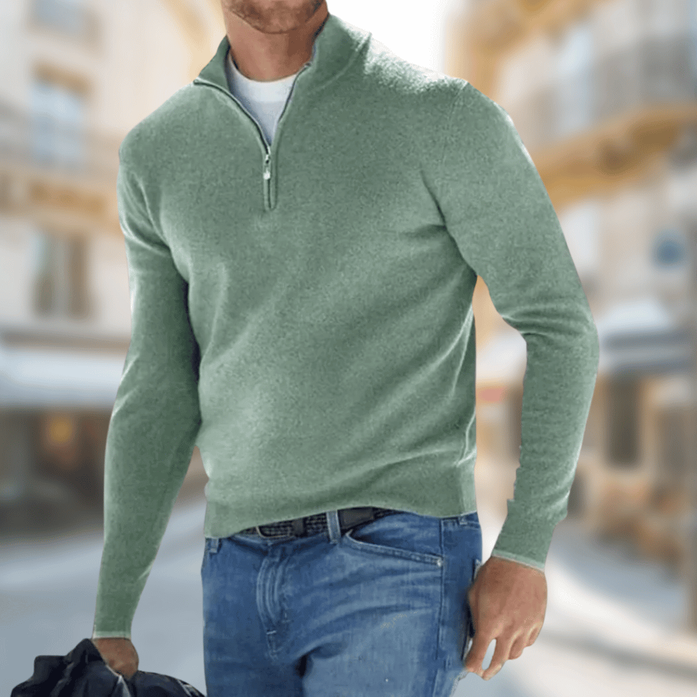 Benito | Jersey de Punto con Media Cremallera para Hombre - Verde salvia