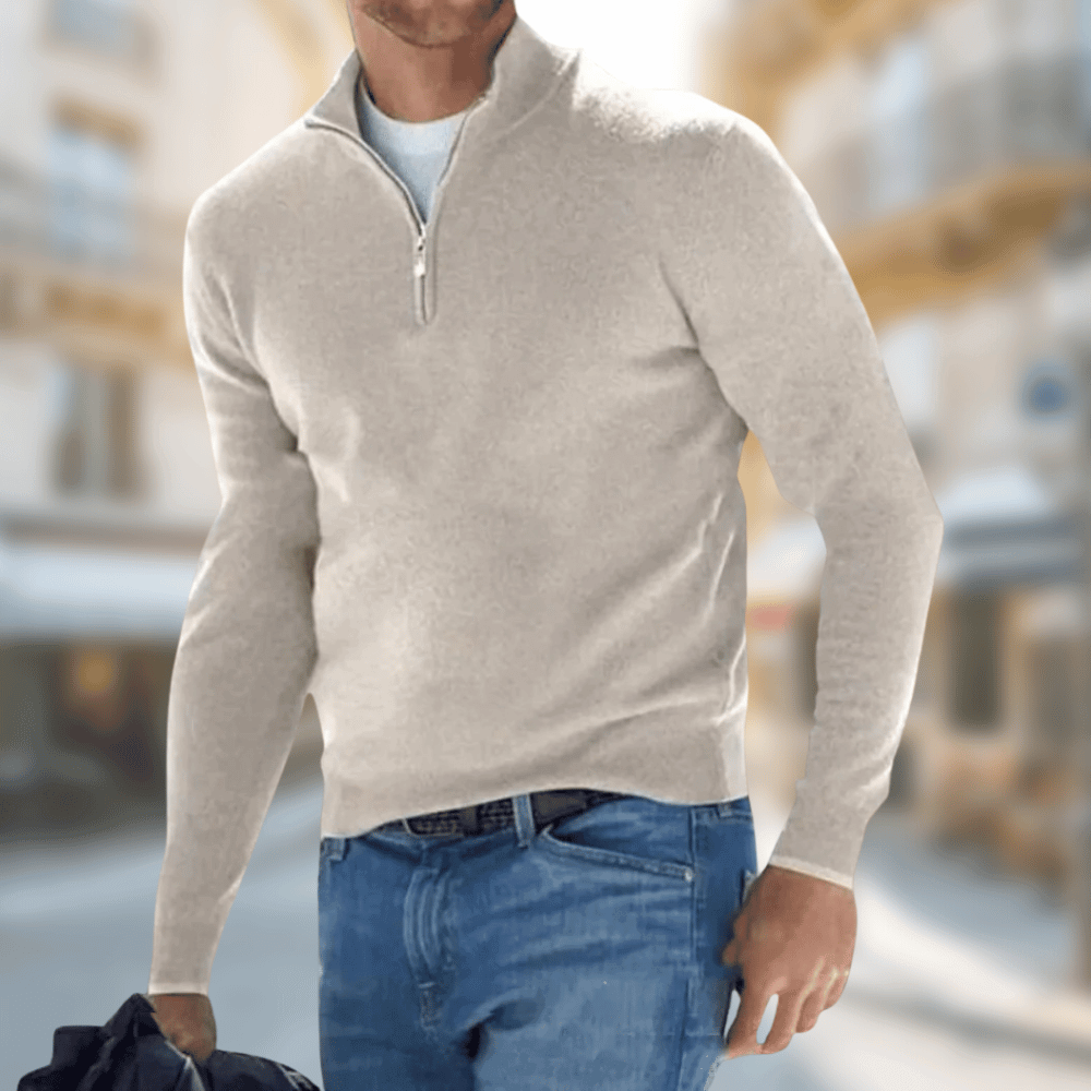 Benito | Jersey de Punto con Media Cremallera para Hombre - Beige