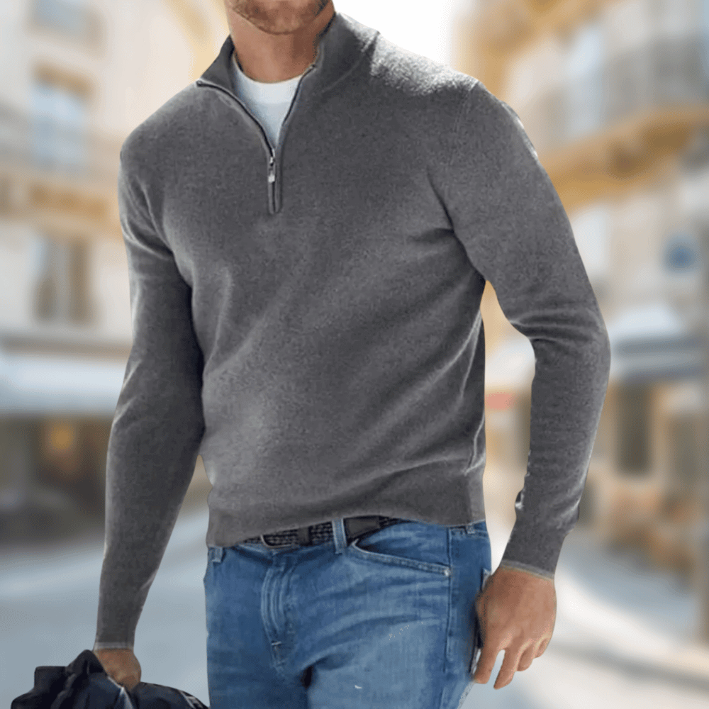 Benito | Jersey de Punto con Media Cremallera para Hombre - Gris