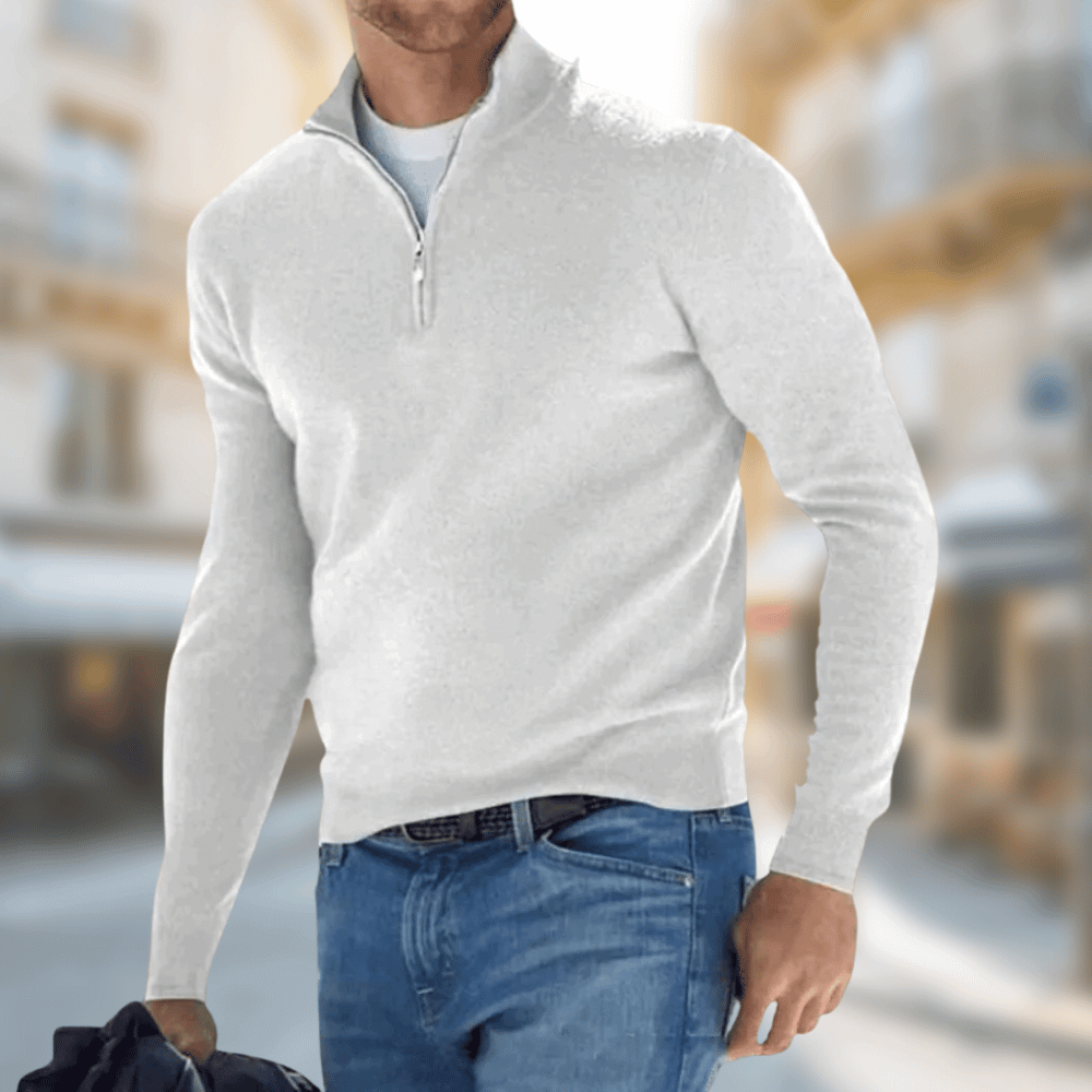 Benito | Jersey de Punto con Media Cremallera para Hombre - Blanco