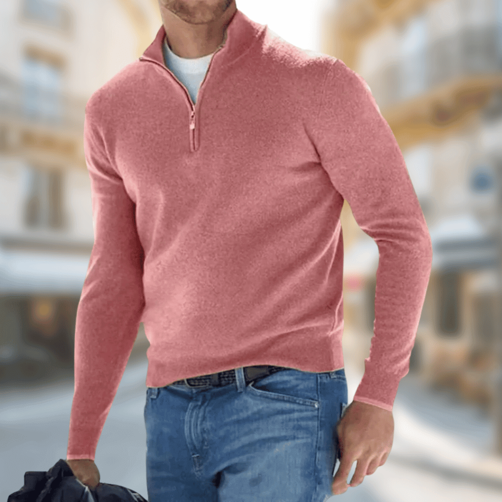Benito | Jersey de Punto con Media Cremallera para Hombre - Coral