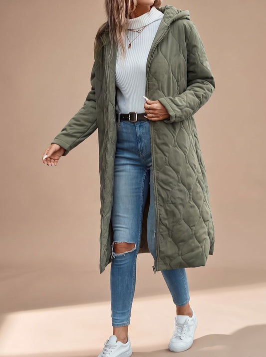Bernarda | Abrigo Midi Acolchado con Capucha y Cremallera para Mujer