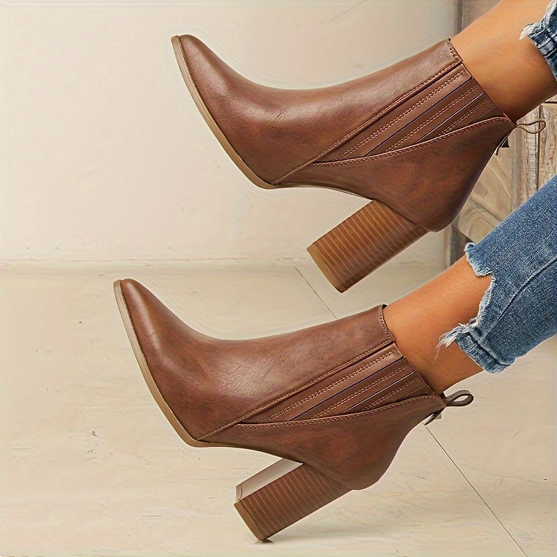 Blasa | Botines de Mujer con Punta Afilada, Tacón Ancho y Elástico Lateral