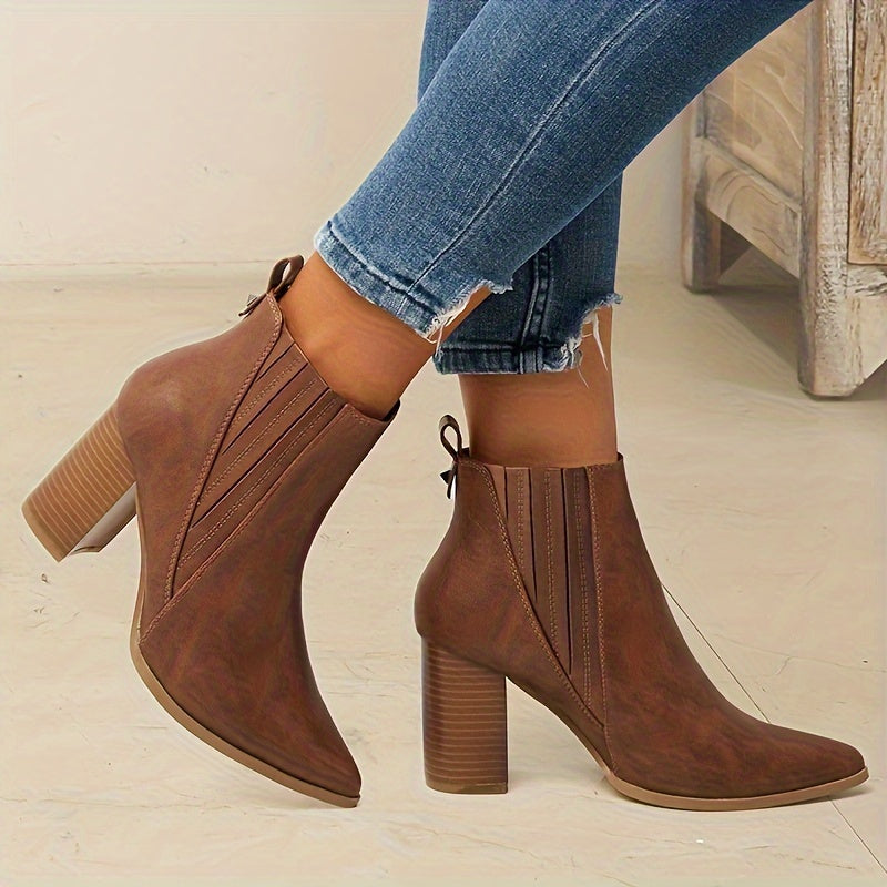 Blasa | Botines de Mujer con Punta Afilada, Tacón Ancho y Elástico Lateral