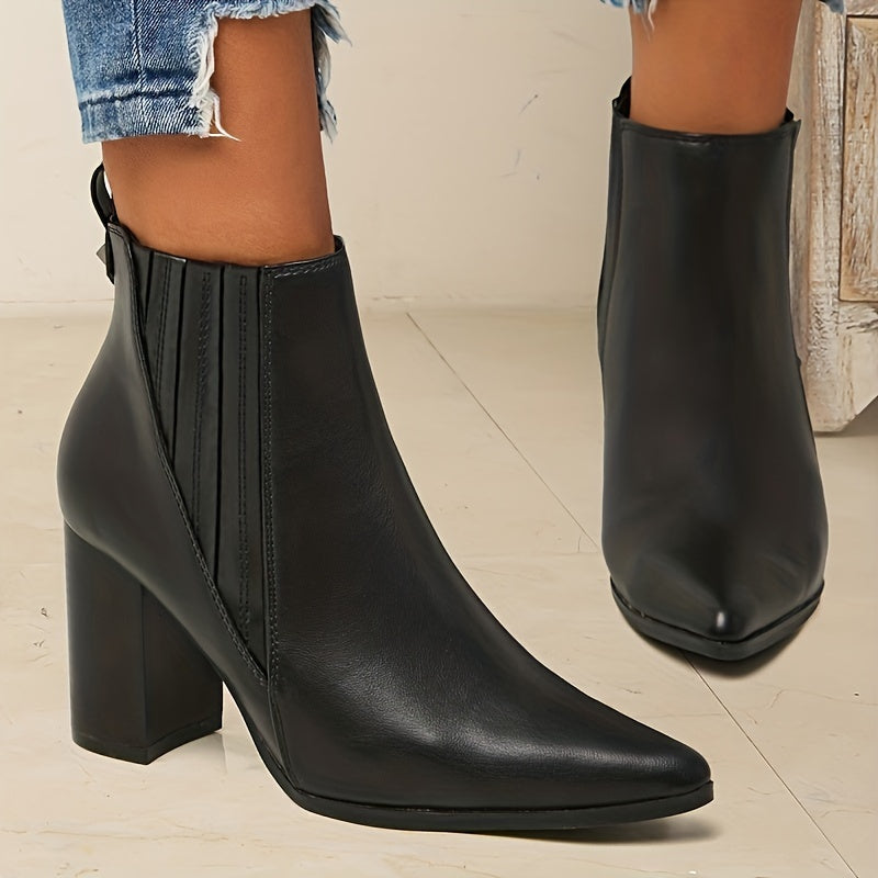 Blasa | Botines de Mujer con Punta Afilada, Tacón Ancho y Elástico Lateral