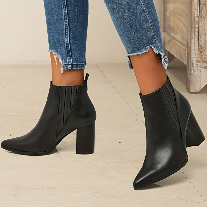 Blasa | Botines de Mujer con Punta Afilada, Tacón Ancho y Elástico Lateral