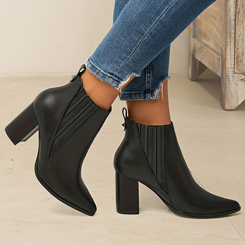 Blasa | Botines de Mujer con Punta Afilada, Tacón Ancho y Elástico Lateral