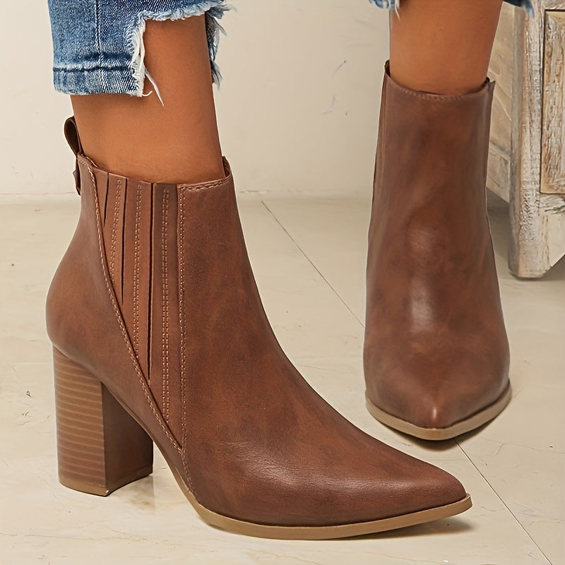 Blasa | Botines de Mujer con Punta Afilada, Tacón Ancho y Elástico Lateral