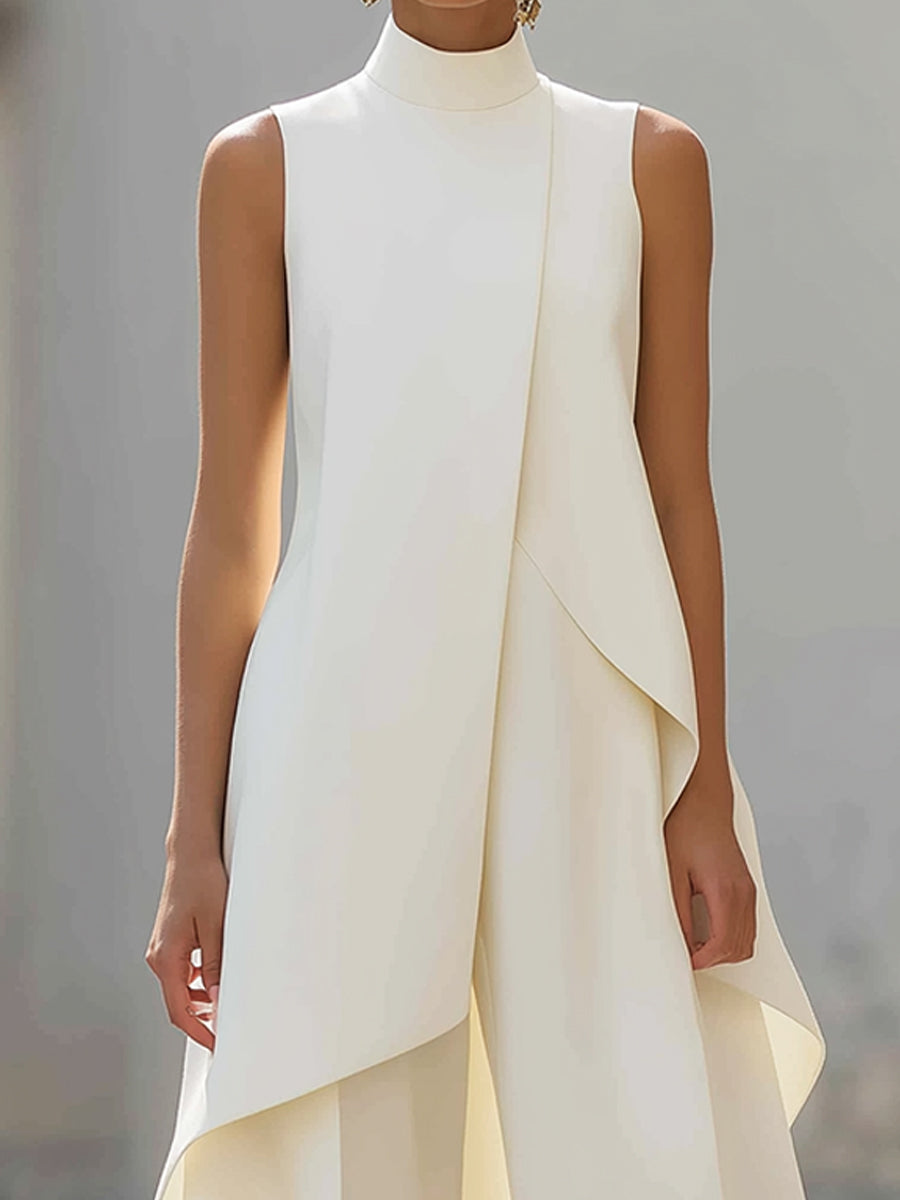 Mono largo mujer cuello alto y pantalón de pierna ancha