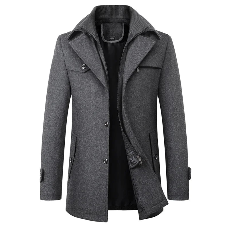 Camilo | Abrigo de Hombre Tacto Lana con Solapa y Cuello Interior de Punto - Gris