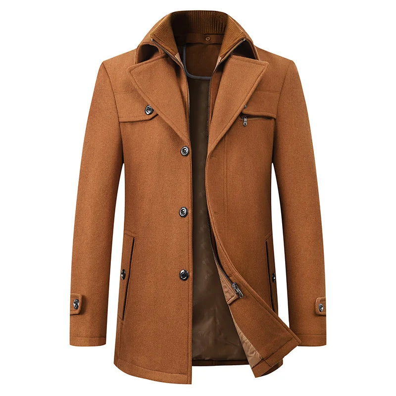Camilo | Abrigo de Hombre Tacto Lana con Solapa y Cuello Interior de Punto - Camel