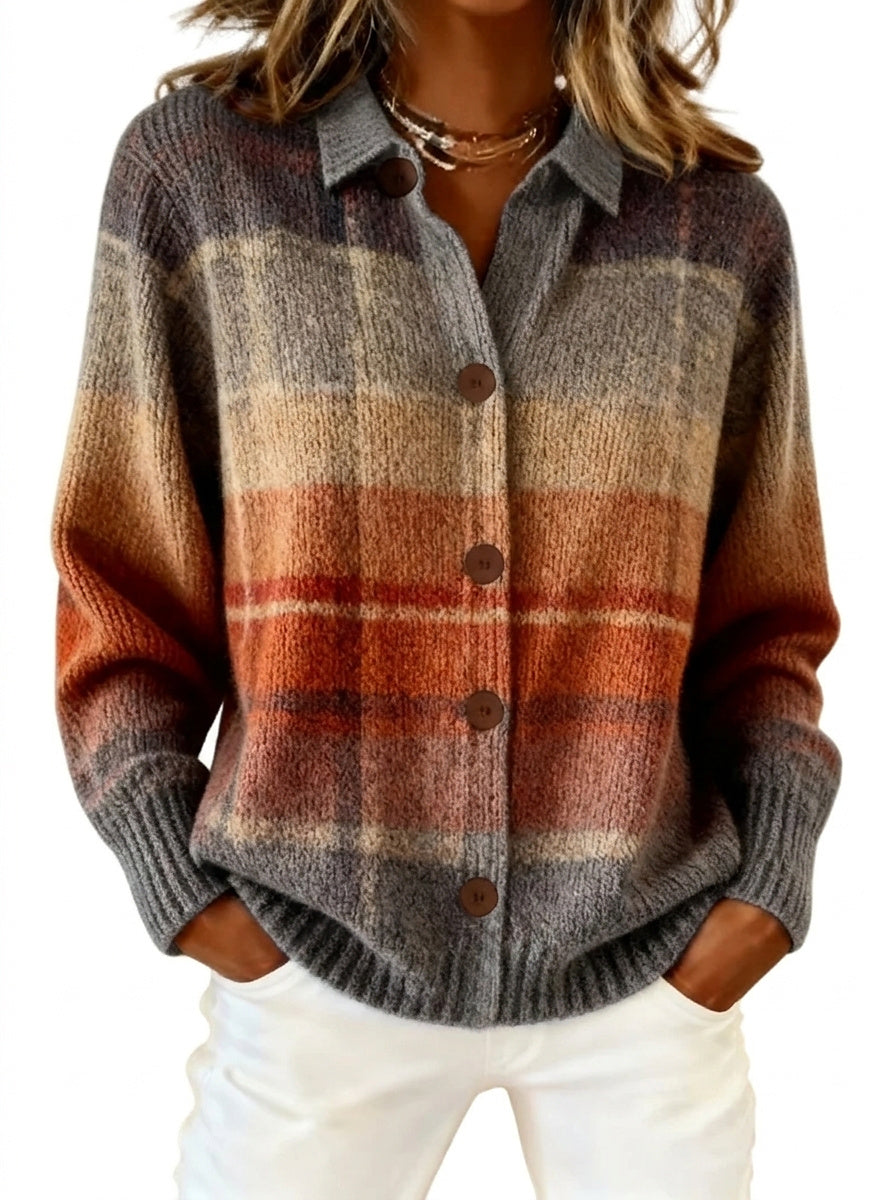 Candelaria | Cárdigan de Punto a Cuadros con Cuello Camisero - Multicolor