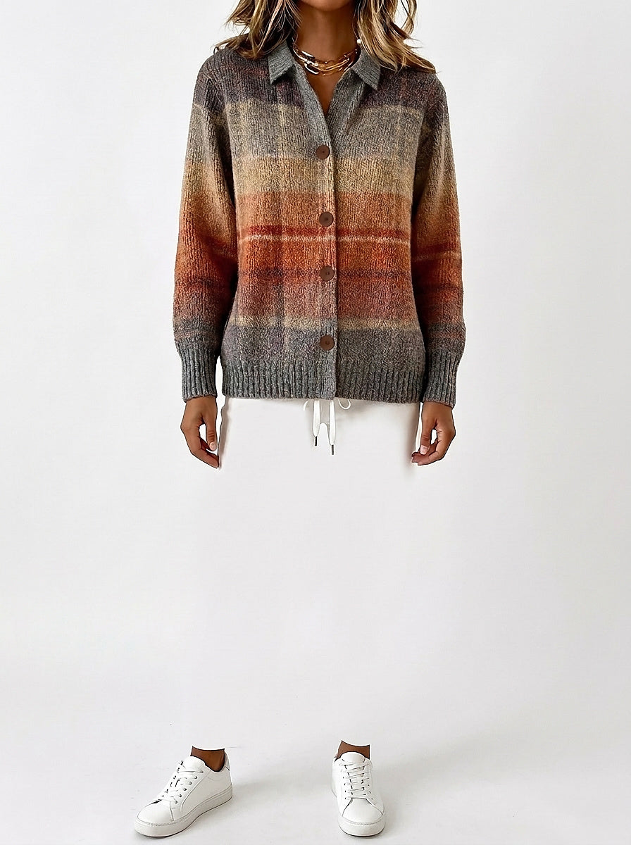 Candelaria | Cárdigan de Punto a Cuadros con Cuello Camisero