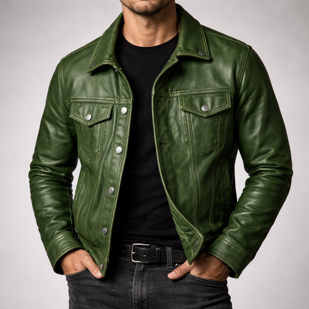 Casimiro | Cazadora Efecto Piel Estilo Camionero para Hombre - Verde