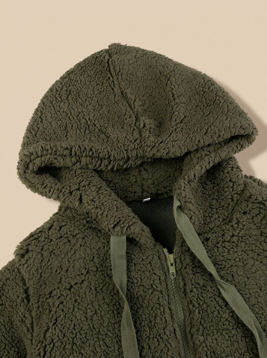 Casta | Chaqueta Oversize de Borreguito con Capucha y Cremallera